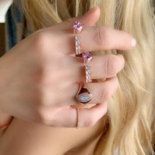 2021 New Luxury Silver Color Heart CZ Ring Open Adjusted Size White Pink Cubic Zirconia Rings Finger Jewelry for Women