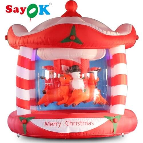 3m Inflatable Christmas Carousel Decoration with Air Blower for Outdoor Yard, Garden, Street, Shopping Mall Art Decor