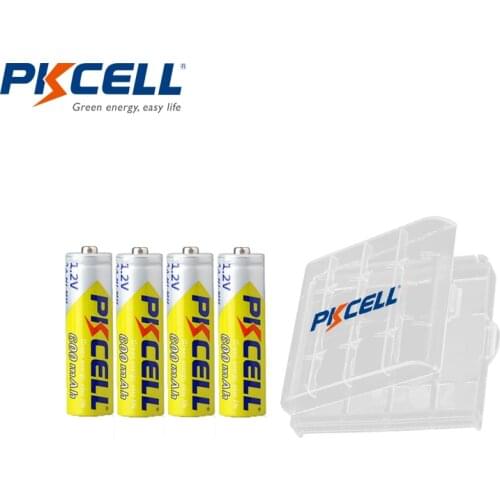 4PCS PKCELL AA battery 600mah 1.2v NIMH AA rechargeable batteries aa batteria recharge and 1pcs AA battery box for Camera toys