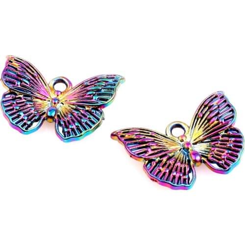 5pcs/lot Rainbow Color Alloy small butterfly pendant Charms fit Necklace Halloween Christmas pendant womens Men jewelry