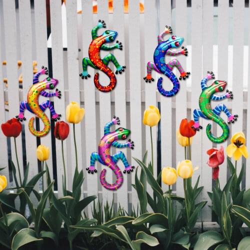 5PCS Rustproof Iron Gecko Metal Art Home Garden Wall Decoration Garden Wall Fence Decoration Home Ornament Living Room Decor