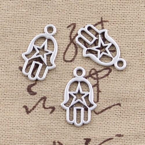 50pcs Charms Fatima Hand Hamsa Palm Star 21x12mm Antique Silver Color Pendants Making DIY Handmade Tibetan Silver Color Jewelry