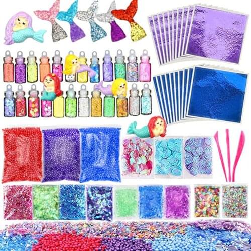 70 Packs Slime Making Kits Material Sets Diy Handmade Colorful Sequins Foam Ball Granules Fishbowl Beads Glitter Mermaids Gift