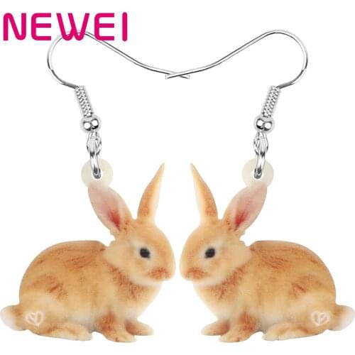 Newei Acrylic Easter Brown Hare Rabbit Bunny Pet Earrings Big Printing Animal Dangle Drop For Women Kids Fashion Jewelry Gift