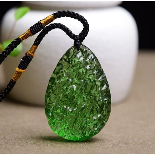 Large Czech Moldavite Pendant Necklace for Women Jewelry Raw Tektite Green Crystal Crushed Healing Stone Necklace Meteorite JS8D