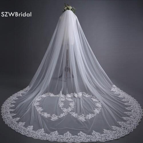 SZWBridal Fashion 3 Meter Wedding veil Long Lace Edge Bridal Veils off White velo de novia wedding accessories Veu de noiva