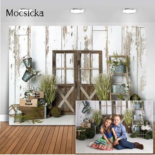 Rustic wood door portrait backdrop for photography studio newborn spring cake smash birthday party decoration photocall props