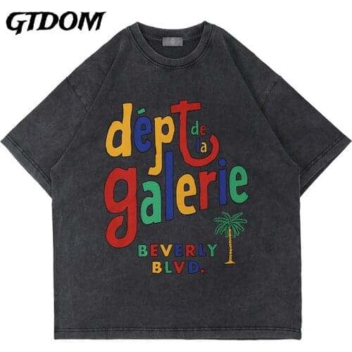 GTDOM Men Fashion Cards Original Idea Letter Froth Print Wash Short Sleeve T-Shirt 2021 Summer New Spacious Casual T-Shirt