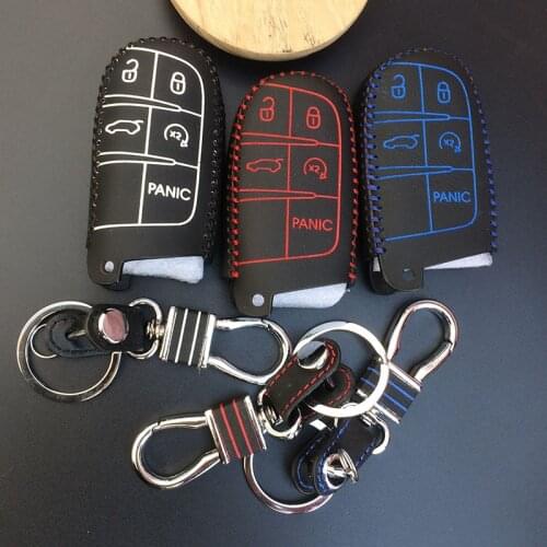 5 button Leather car key cover For JEEP Grand Cherokee for Dodge JCUV dart Journey for Chrysler 300C for Fiat high quality
