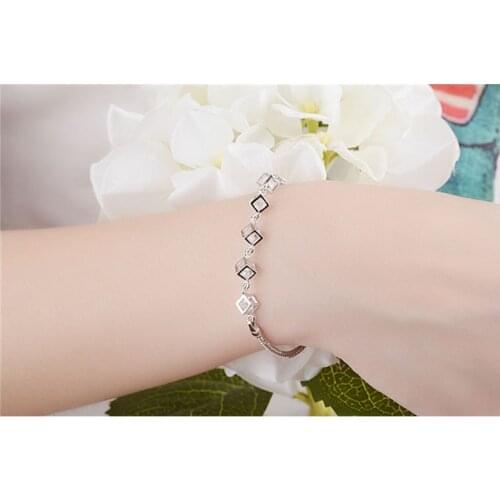 LUKENI Trendy Clear Crystal Cube Female Bracelets Jewelry Top Quality 925 Sterling Silver Anklets Bracelets Women Party Bijou