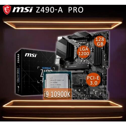 LGA 1200 MSI Z490-A PRO Motherboard With Intel Core i9 10900K Motherboard Combo PCI-E 3.0 Intel Z490 Gaming Placa-mãe 1200 ATX