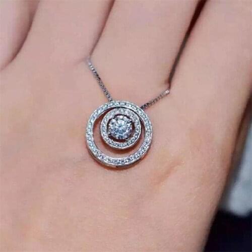 Sweet Cute Fine Jewelry 925 Sterling Silver Circle Pendant Round Cut White Topaz CZ Diamond Gemstones Women Clavicle Necklace