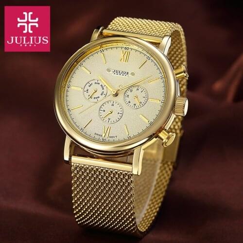 New Julius Mens Homme Wrist Watch Fashion Hours Dress Bracelet ISA Mov Stainless Steel Business School Boy Birthday Gift 090