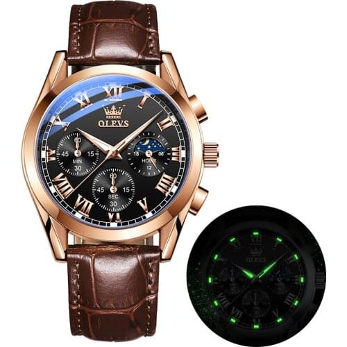 OLEVS Mens Quartz Watches Fashion Business Waterproof Wristwatch Men Top Brand Luxury Breathable Leather Sports watch men Gifts