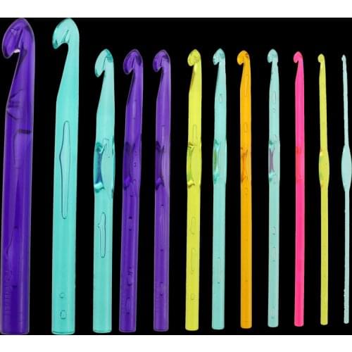 12 Models With Plastic Transparent Crochet Set Color Sweater Needle DIY Single Head Knitting Tool SKC