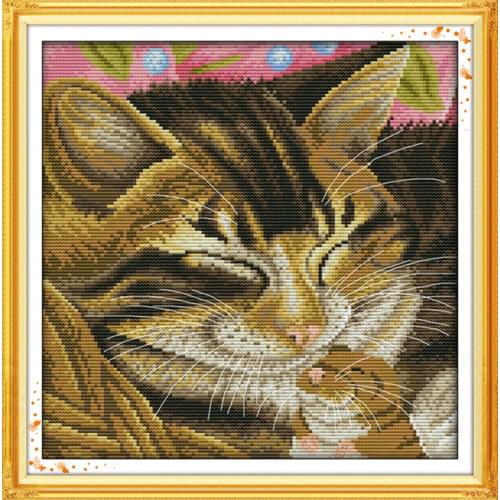 Smiling cat cross stitch kit 14ct 11ct pre stamped canvas embroidery DIY handmade needlework
