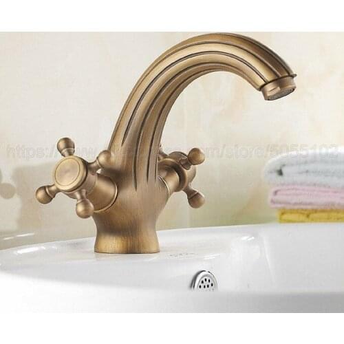 New Antique Brass Double handle Restroom bathroom wash basin faucet Hot and cold bath sink tap znf026