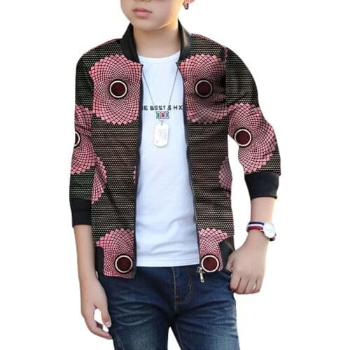 Custom African Boys Jacket Colorful Print Stand Collar Dashiki Baseball Coats For Children Nigerian Fashion Clothing