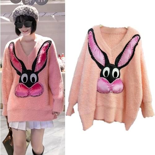 Casual Oversized Ladies Sweater Womens Autumn And Winter Thick Sweet Cartoon Doll Patchwork Full Sleeve Fashion Pullovers Tops