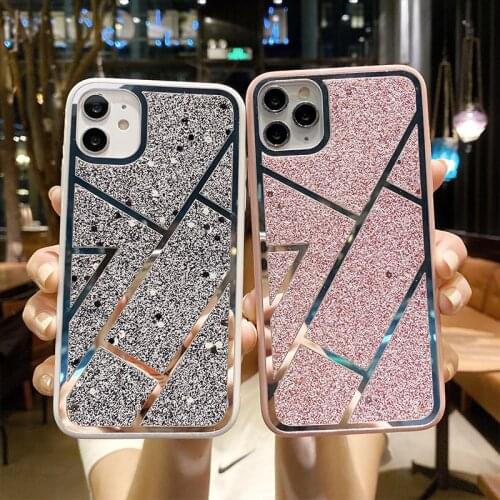 Luxury Shiny Womans Rhinestone Phone Case For IPhone 11 12 Pro MAX XR XS MAX 12 MINI 8 Plus Cute Geometric Silicone Phone Cover
