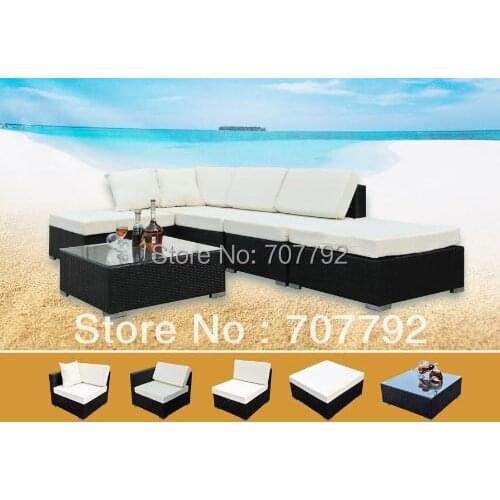 Rattan Seating Furniture 5pcs Garden Patio Sofa Aluminum Frame Black