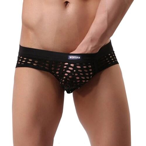 Sexy Underwear Men fish net Sexy Briefs Gay Underwear Mesh Hollow Bulge Pouch Sports Trunks Transparent See Through Underpants