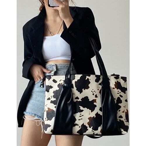 New PU Leather Large Capacity Women Tote Bag Cow Pattern Purse Top Handle Big Handbag Ladies Shoulder Messenger Crossbody Bag