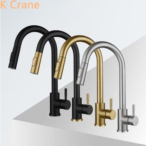 Pull Out Faucet Kitchen Sink Flexible Tap Hot Cold Mixer Crane 360 Degree Swivel Stainless Steel Grifo One Hole Deck Mounted Tap