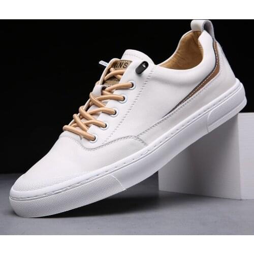 High Quality Men Shoes 2021 Genuine Leather Designer Fashion Brand Men Lace-up White Casual Shoes Sneakers