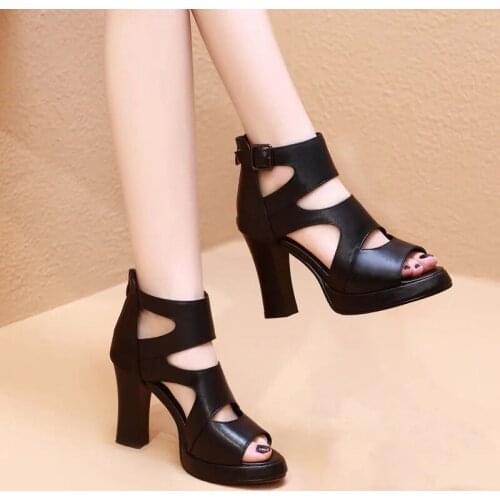 Shoes Woman plus Size 2021 Summer Roman Womens High Heels Non-Slip Chunky Heel Waterproof Platform Platform Height Increasing