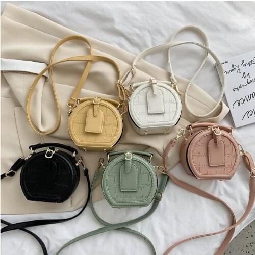 Women Round Stone Pattern Crossbody Bags Simple PU Leather Travel Mini Shoulder Bag Handbags