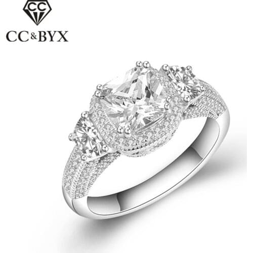 CC S925 Sterling Silver Rings For Women Luxury Classic Square Stone Cubic Zirconia Ring Charms Accessories Bijoux Femme CC1485