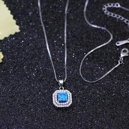 Blue/White Australian Opal Silver Color Pendant Necklace For Women Lovely Chain Choker 17'' Pretty Christmas Gift