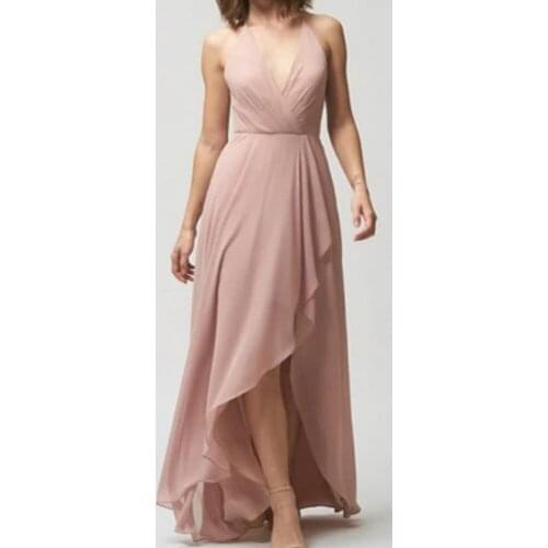 2021 Champagne Bridesmaid Dresses V-Neck Wedding Party Dress Pleat Chiffon Sleeveless Prom Bridesmaid Dresses for women