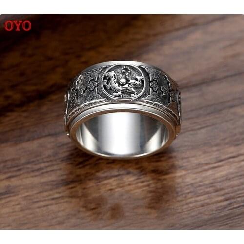 100%925 Silver Turnable Retro Evil Transporter Four Great Beast Rings Fashion Personality Trendy Domineering Rotatable ring