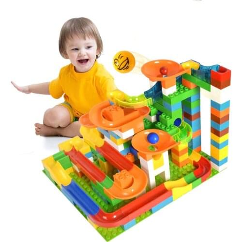 156-208pcs Construction Marble Race Run Maze Ball Track Building Blocks Educational Bricks Toy for Children