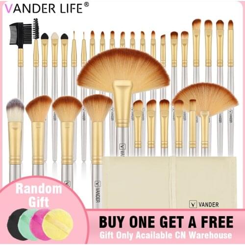 Makeup Brushes 32pcs, Soft Synthetic Kabuki Cosmetic Eyebrow Shadow Makeup Brush Set Kit