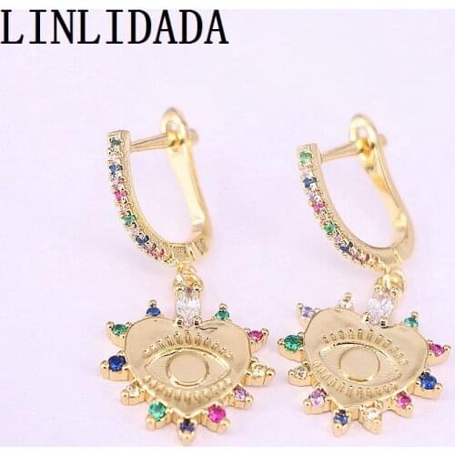 5Pair fashion hot sale colorful cz paved dangle earring with gold color plated girl earring jewelry