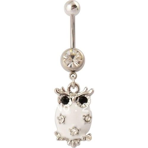 5pcs/lot Valentines Day Gift! Wholesale White Owl Navel Ring Belly Button Ring Body Jewelry