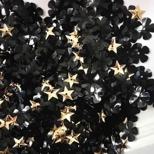 50g/Lot Black Flower And Gold Star Sequins PVC Decoration Sewing DIY Craft For Clothing