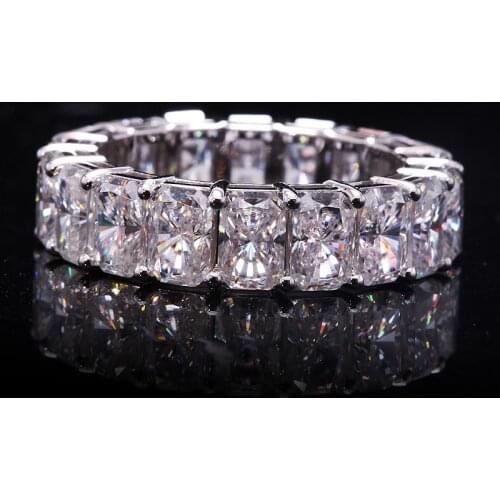 AEAW 6.9ctw DF Color VVS Radiant Cut Moissanite Engagement Band for Women Solid 14K 585 White Gold Ring or s925 silver rings