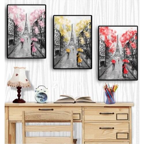 Diy 5D Diamond Painting Romantic City Couple Paris 3 Panel Embroidery Full Drill Crystal Handmade Puzzle Mosaic StickersZP-4118
