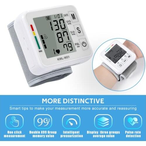 Automatic Wrist Blood Pressure Monitors Digital LCD Display Sphygmomanometers Portable Watch Tonometer Heart Rate Meter