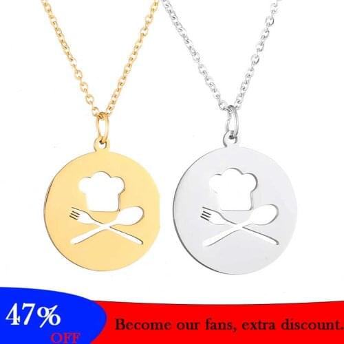 Hollow Folk Spoon Necklace Chain Stainless Steel Chef Hat Chokers for Women Fashion Jewelry Men Charm Necklace Cook Gift