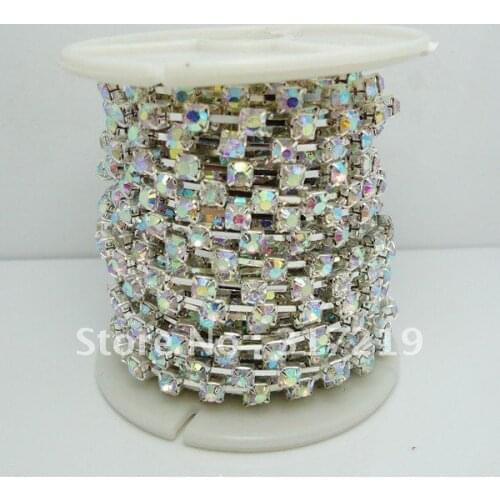 Free Shipping! SS12 20Yard Per Roll Crystal stones beads Cup Chain Crystal AB