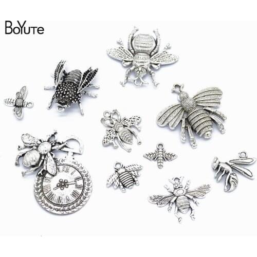 BoYuTe Factory Direct Wholesale Mix 10 Styles Tibetan Silver Bee Pendant Charms Diy Alloy Jewelry Accessories