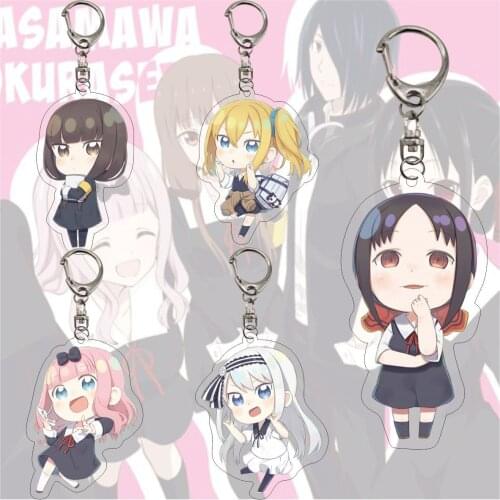 Kaguya-sama: Love Is War Keychain Kawaii Q Version Fujiwara Chika Shinomiya Kaguya Anime Figures Acrylic Pendant Key Chain Ring