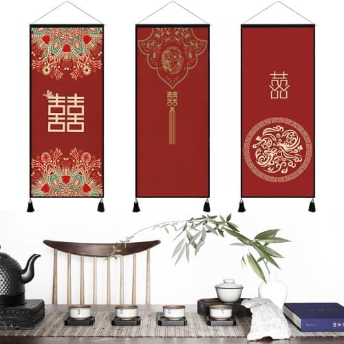 Chinese Style Red Cloth Decoration Painting Wedding Background Wall Decor Room Decor Aesthetic Bedroom Wall Painting Door Decor