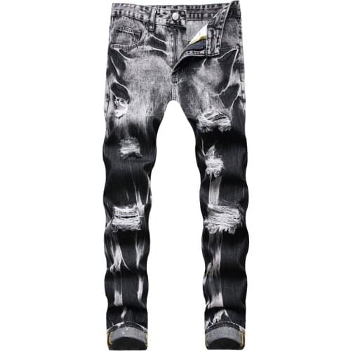 Mens Jeans Large Size Straight Hole Casual Trousers Autumn Winter Fashion Black Denim Pants Trend 90s Boyfriend Jeans for Men