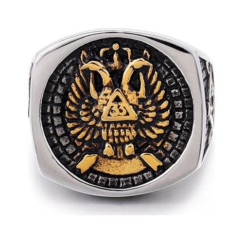 European and American Masonic Ring Mens Stainless Steel Double Eagle Head Popular Foreign Trade Jewelry
